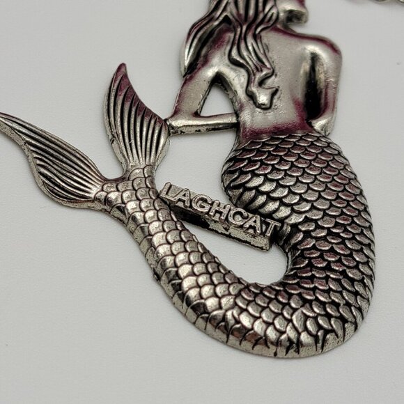 Silver-Tone Mermaid Pendant Necklace 26 Inch Continuous Chain SEA LIFE - Picture 3 of 5